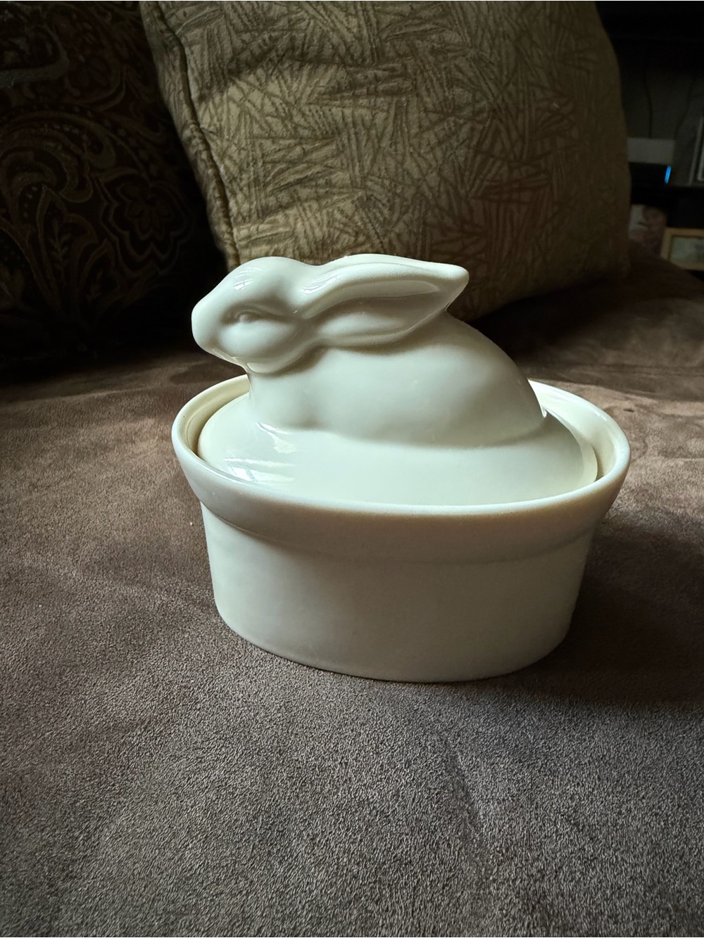 Ceramic Bunny Covered Dish - Cream White